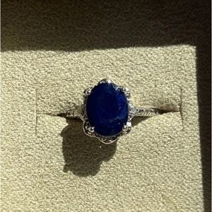 Blue sapphire with accents sterling silver ring